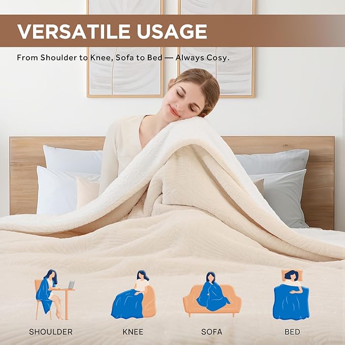 Westinghouse Electric Blanket King, Flower Jacquard Heated Blanket King Size with 10 Heating Levels and 1-12 Hours Auto-Off, Flannel to Sherpa Reversible, Machine Washable (90" x 100", Beige)