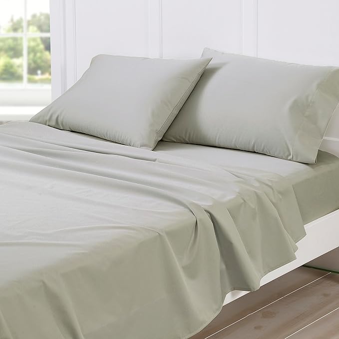 Cuddledown Dreamstead 100% Cotton Bed Sheets Set | 300 Thread Count | Luxurious Sateen Weave | Pure Combed Cotton | Soft | Wrinkle Resistant | 3 Piece Set | Stone | Twin | 39” x 75”