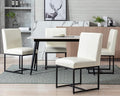 CIMOTA Cream Leather Dining Chairs Set of 4, Modern Dining Room Chairs Upholstered Armless Guest Side Chair with Black Base for Dining Room/Kitchen, Cream White 4PCS