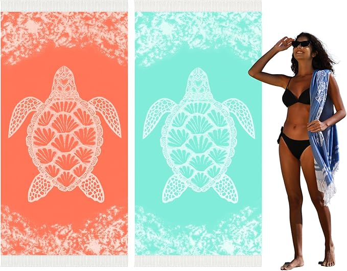 2 Pack Turkish Beach Towel Quick Dry Absorbent Cotton Lightweight Thin Bathroom Bath Pool Swim Towels Extra Large Oversized Sand Free Beach Accessories Essentials Stuff Cloud Adults Gift