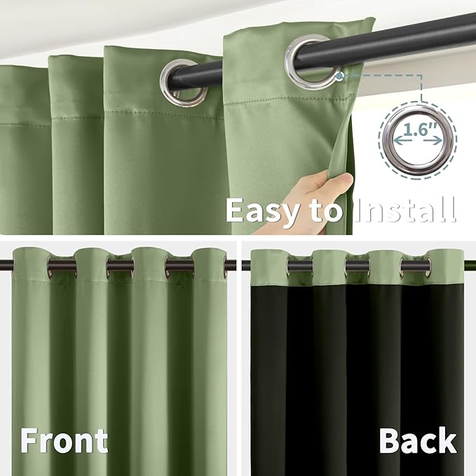 BGment Short 100% Blackout Curtains for Bedroom, Thermal Insulated Energy Efficiency Noise Reducing Grommet Curtains 54 Inch Length with Liner for Small Window 2 Panels Each 52 Inch Wide, Grass Green