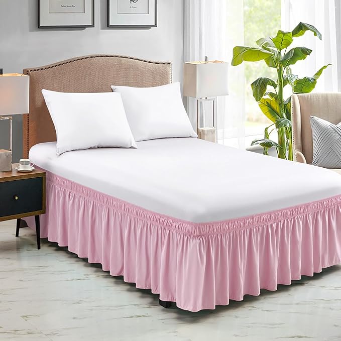 FreshCulture Full Bed Skirt, Elastic Wrap Around Bed Skirt Full Bed, Easy Fit with 22-Inch Tailored Drop, Hotel Quality Dust Ruffle for Full Size Bed, Bed Skirt Full Size (Dusty Pink)
