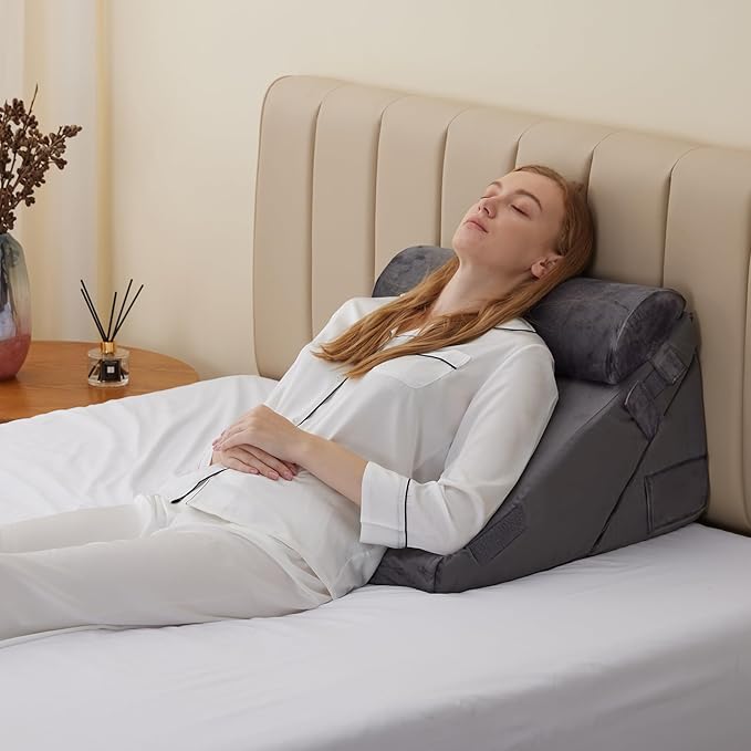 Bedluxe 3Pcs Orthopedic Bed Wedge Pillow Set, Foam Wedge Pillow Post Surgery for Back, Leg and Knee Support, Adjustable 9&12 Inch Folding Triangle Pillow for Sleeping, Acid Reflux, Snoring, Velvet