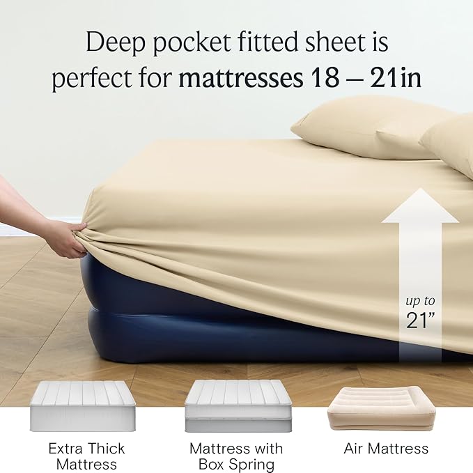 LuxClub 4 PC California King Sheet Set, Deep Pockets Wrinkle Free Cooling Bed Sheets Hotel Bedding for Women, Men, Includes 1 Fitted Sheet, 1 Flat Sheet and 2 Pillowcases-Cream