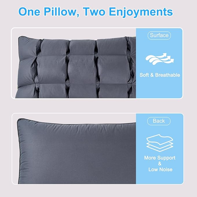 YOUR MOON Soft Pillow King Size of 2 for Sleeping, Super Soft Support Down Alternative Pillow, 100% Cotton Shell Luxury Comfy Fluffy Bed Pillows for Sleep(Gray)