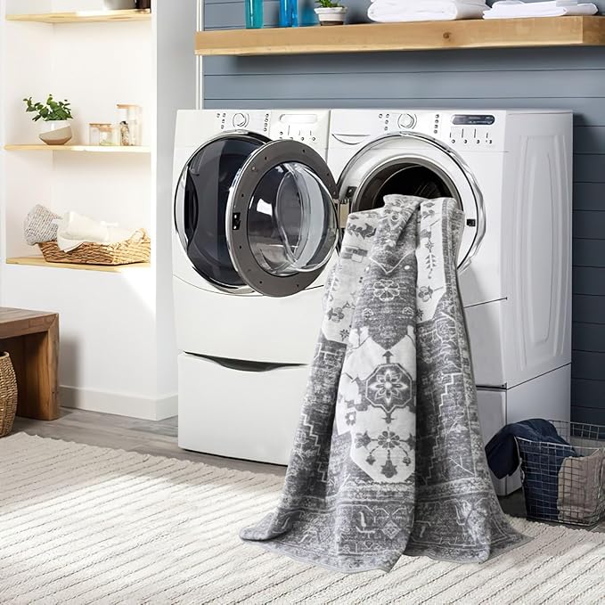 vivorug 3x5 Area Rugs, Stain Resistant Washable Rug for Living Room, Vintage-Inspired Grey Floral Rug