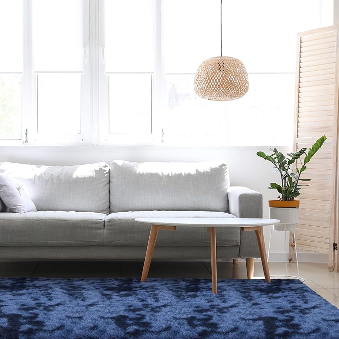 duduta Navy Blue Soft Fluffy Rug 5x8 ft, Tie-Dyed Shag Fuzzy Plush Rectangle Carpet for Bedroom Nursery Living Room Home Decor