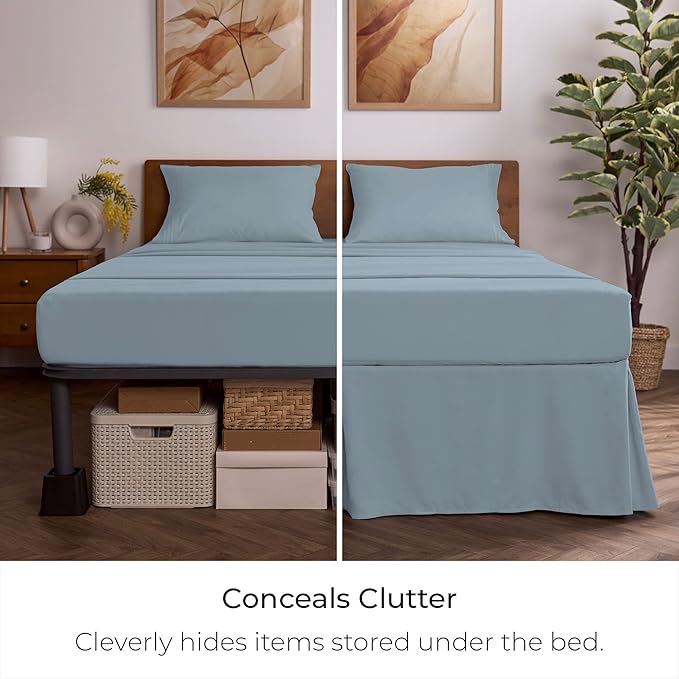 Mellanni Bed Skirt King Size - Bed Skirting - 15-Inch Tailored Drop Pleated Dust Ruffle - Hotel Luxury Bedding - Wrinkle, Fade, Stain Resistant - 1 Bedskirt (King, Blue Hydrangea)