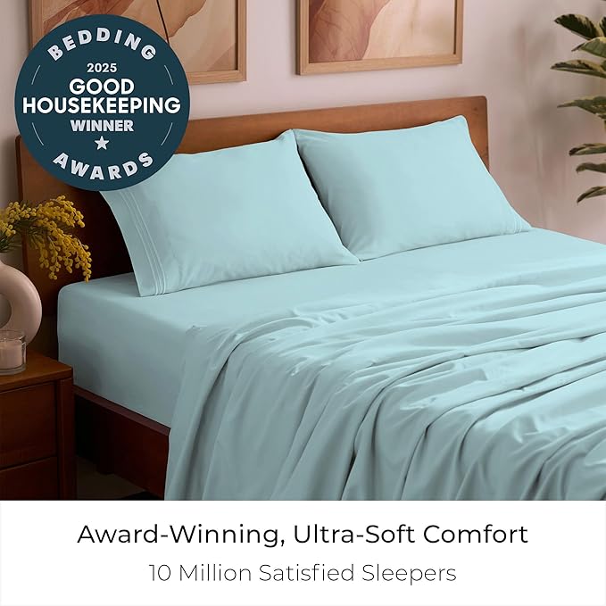 Mellanni Twin XL Sheet Set - 4-Piece Iconic Collection Bedding, (Including 2 Pillowcases), 16-Inch Deep Pocket, Easy Care, Extra Soft, Cooling Sheets, Brushed Microfiber - Aqua