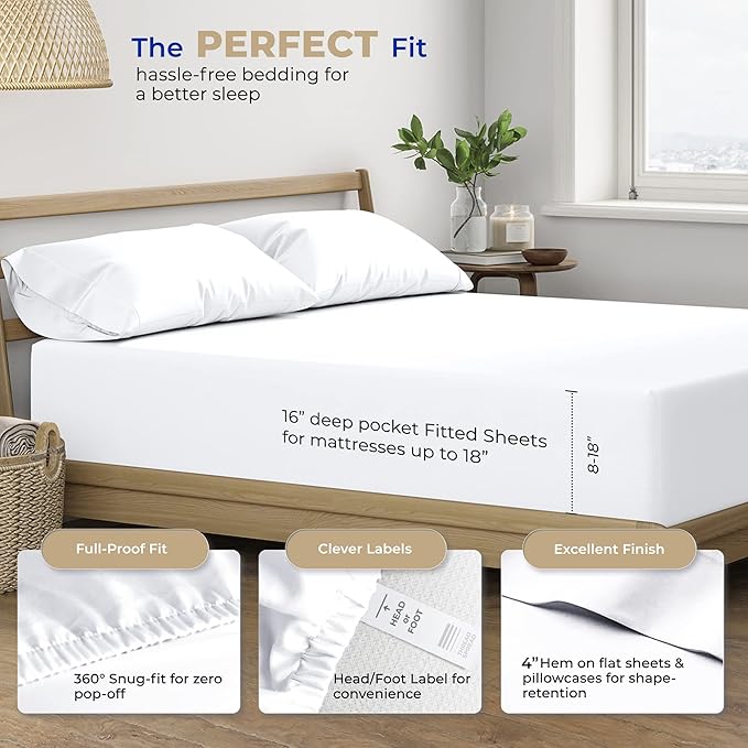 THREAD SPREAD 2-Pack Twin XL Sheet Sets Cotton - 400 Thread Count 100% Cotton Sateen Weave - Soft, Breathable, Hotel Quality Cooling Sheets, 2 Sets of Twin XL Size Deep Pocket Bed Sheets (White)