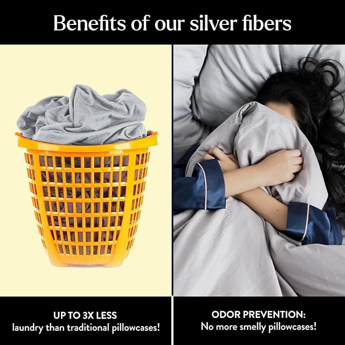Miracle Made Extra Luxe Soft Cooling Pillowcase, 2-Piece Silver-Infused Cotton Fabric – Lightweight, Thermoregulating, Breathable Cover for Sensitive Skin, King/Cali King Size, Silver Grey