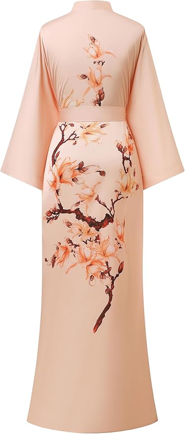 BABEYOND Kimono Robe Cover up with Box Long Floral Satin Sleepwear Silky Bathrobe Bachelorette Robe