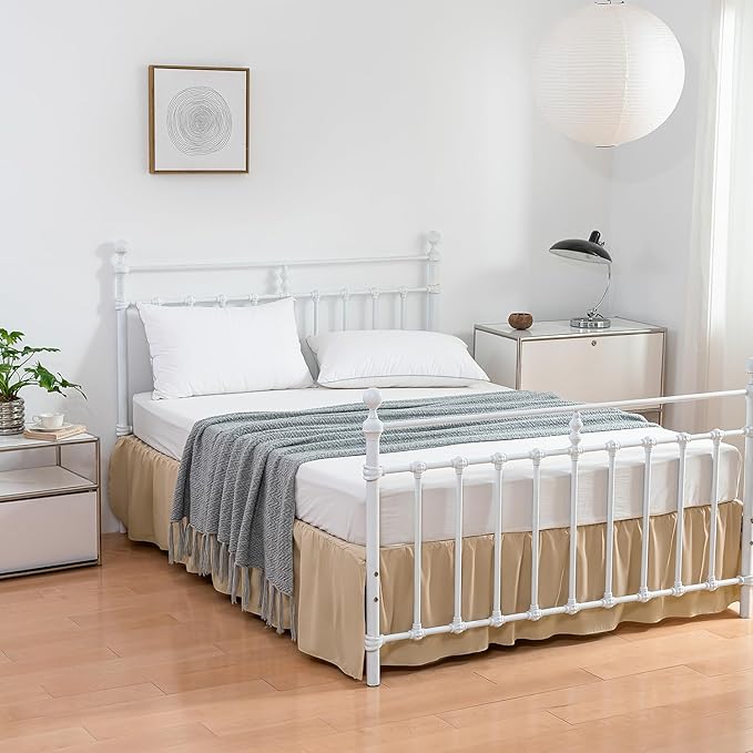 Bed Skirt, Full Size Ruffled Bed Skirt with Split Corners, 18 Inch Drop Dust Ruffle Bed Skirt with Platform, Full -18 Inch, Light Camel