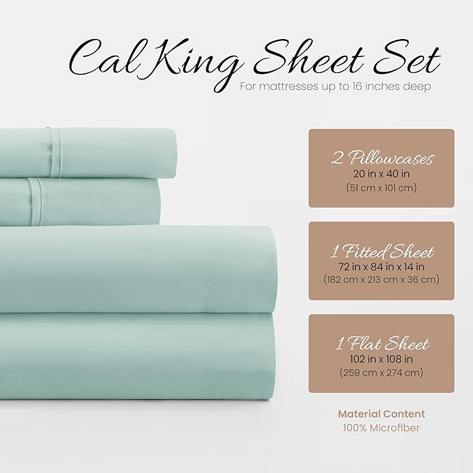 Linen Market Bed Sheets for California King Size Bed (Aqua) - Sleep Better Than Ever with These Soft and Cooling California King Sheets - Deep Pocket Fits 16" Thick Beds - 4 Piece Cal King Sheet Set
