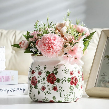 1 Pcs Vintage Planter Large Ceramic Plants Pot Red Plum Crack Cottage Scroll Vase Flower Vase Pot Indoor Plants Home Kitchen Decor Farmhouse Antique Decorative Gift