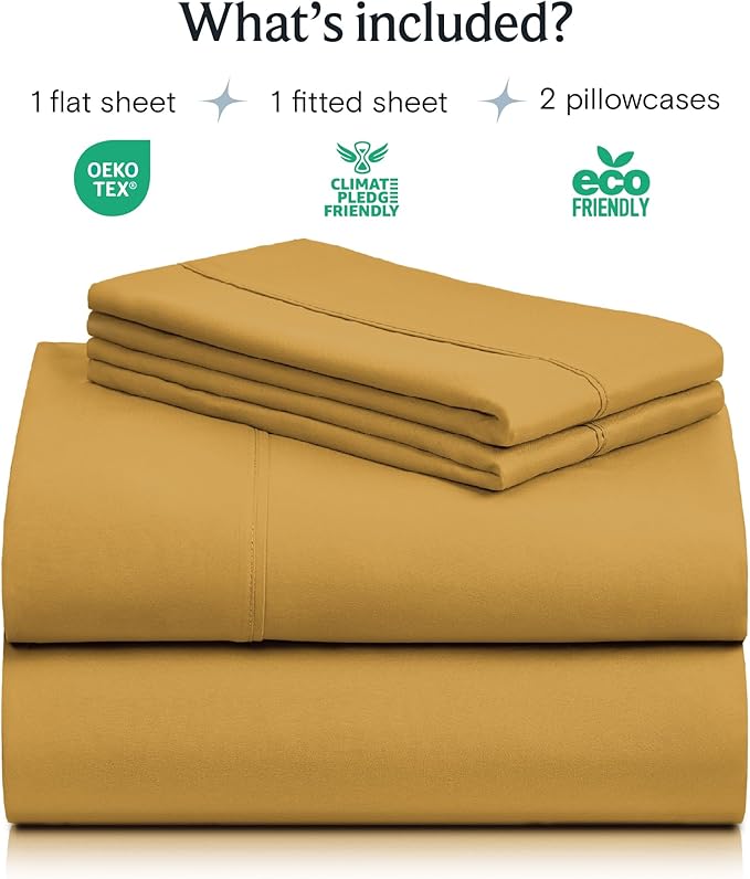 LuxClub 4 PC King Sheet Set, Deep Pockets Wrinkle Free Cooling Bed Sheets Hotel Bedding for Women, Men, Includes 1 Fitted Sheet, 1 Flat Sheet and 2 Pillowcases-Silky Soft Medallion Gold