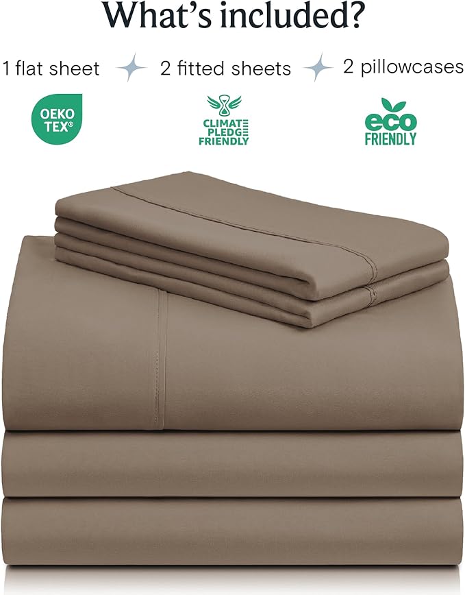 LuxClub 5 PC Split King Sheet Set, Deep Pockets Wrinkle Free Cooling Bed Sheets Hotel Bedding for Women, Men, Includes 2 Fitted Sheet, 1 Flat Sheet and 2 PillowcasesSoft Dark Khaki