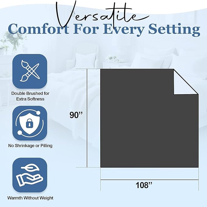 Thermee Micro Flannel King Size Blankets, Lightweight All Seasons Cozy Blanket, Throw Blankets for Home and Living Room, Comfy & Soft Blanket for Couch, Machine Wash, No Pilling -Coal Grey