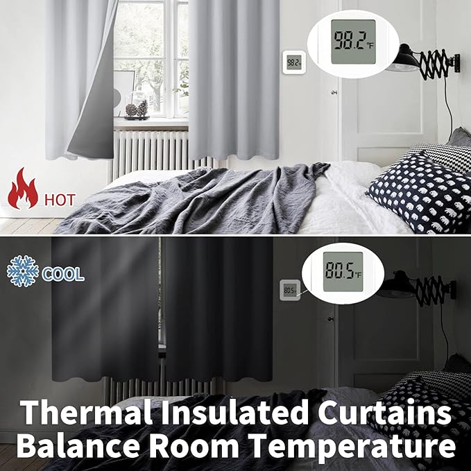 BGment Thermal Insulated 100% Blackout Curtains for Bedroom with Black Liner, Double Layer Full Room Darkening Noise Reducing Grommet Curtain (60 x 84 Inch, Light Grey, 2 Panels)