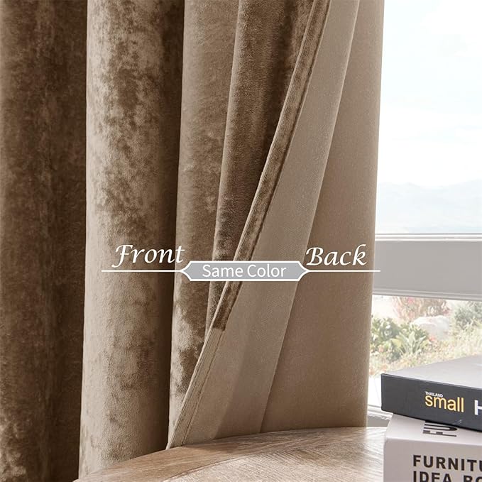 SMILETIME Amber Beige Crushed Velvet Curtains 52x108 inch Luxurious Thermal Insulated Soundproof Drapes for Living Room Bedroom Office Soft and Durable Light-Filtering Window Treatments, 2 Panels