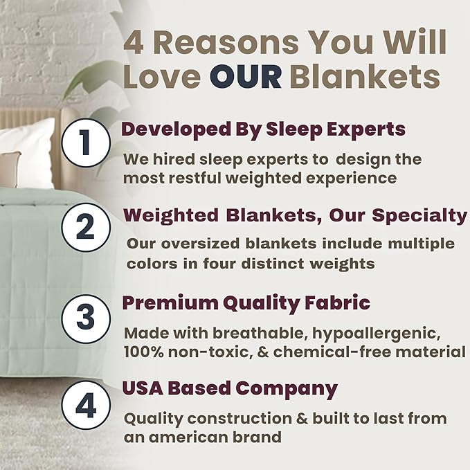HomeSmart Products 40lbs Weighted Blanket Queen Size - Breathable, Hypoallergenic Soft Fabric, Extra Heavy Weighted Blanket Green Sage