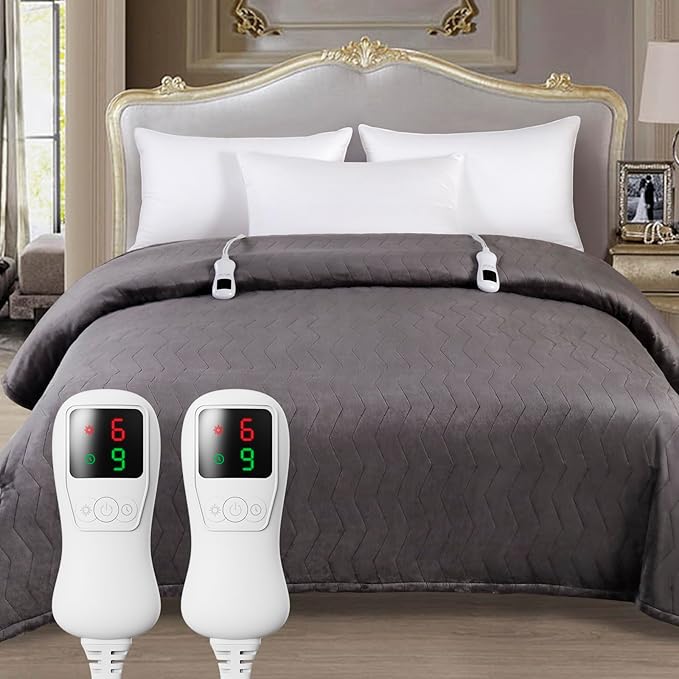 Heated Blanket Electric Blanket Queen Size, Super Soft Cozy Upgraded Flannel Heating Blanket with 9 Heating Levels & 1-9 Hours Auto Off, Fast Heating & Overheat Protection, 84" x 90", Charcoal Gray