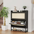 Slim Entryway Shoe Storage Cabinet with 2 Flip Drawers, Modern Freestanding Shoes Organizer Holds 16-20 Pairs, Closed Shoe Storage for Hallway, Foyer - Space-Saving Wood Shoe Cabinet