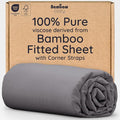 Bambaw 100% Viscose Derived from Bamboo Fitted Sheet Twin Size, 15’’ Deep Pocket, Twin Fitted Sheet Cooling with Corner Straps (Dark Gray)