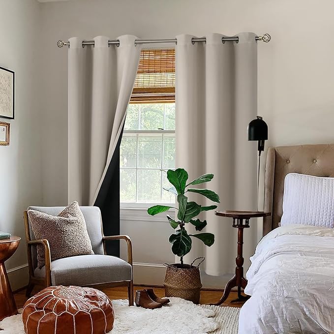 BGment Thermal Insulated 100% Blackout Curtains for Bedroom with Black Liner, Double Layer Full Room Darkening Noise Reducing Grommet Curtain (38 x 84 Inch, Cashmere, 2 Panels)