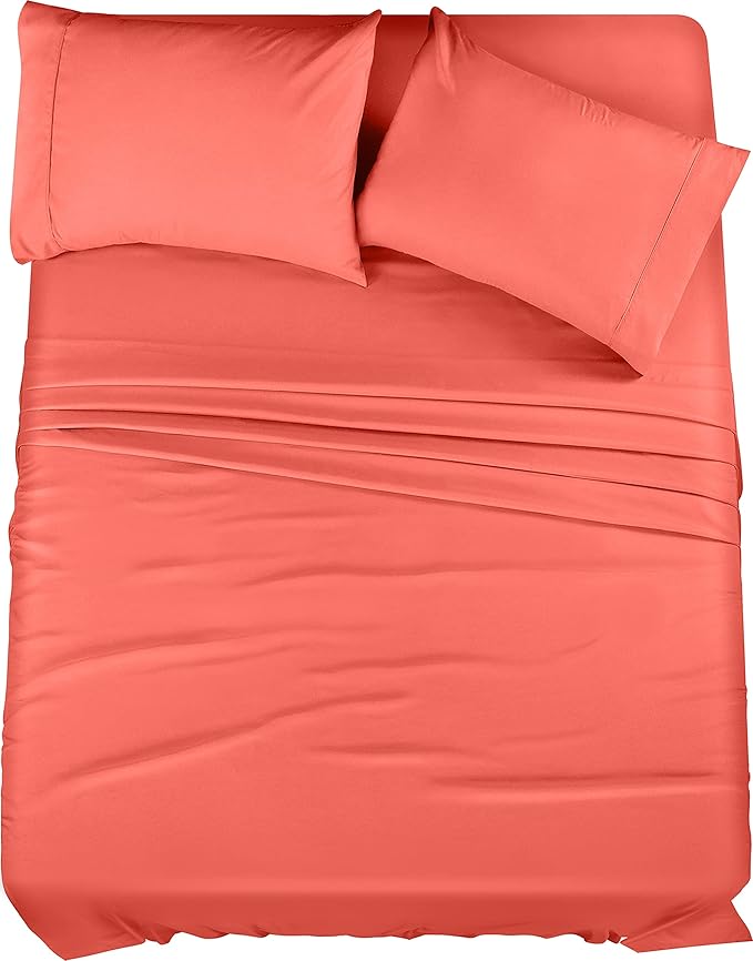 Utopia Bedding Queen Sheet Set – 4 Piece Bed Sheets for Queen Size Bed, Soft and Breathable Microfiber, Includes 1 Fitted Sheet, 1 Flat Sheet and 2 Pillowcases (Coral)