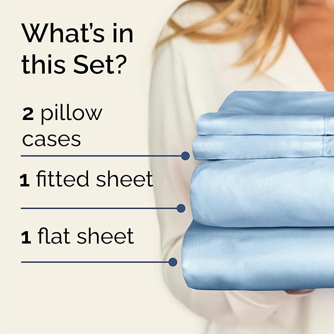 Twin 4 Piece Sheet Set - Cooling, Comfy & Breathable - Hotel Luxury Bedding, Includes Fitted Sheet for Women, Men, Kids & Teens - 1 Flat, 1 Fitted Sheet, 2 Pillowcases with Deep Pockets - Baby Blue