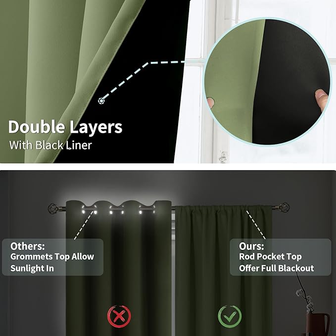 BGment Blackout Curtains for Living Room 84 Inch Length 2 Panels Set, Full Room Darkening Thermal Insulated Noise Cancelling Privacy Window Curtains with Rod Pocket, Each Panel 42 Inch, Grass Green