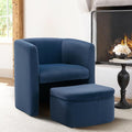 Mid-Century Velvet Living Room Chair with Storage Ottoman, Space-Saving Accent Chairs for Bedroom/Reading Spaces/Office, Blue