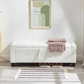 48” Storage Ottoman Bench, Upholstered Button-Tufted End of Bed Bench with Soft-Close Hinge & Solid Wood Legs, Foot Rest for Living Room, Bedroom, Hallway (Faux Leather, White)