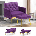 Velvet Accent Chair w/Adjustable Armrests and Backrests, Tufted Single Sofa with Ottoman, Upholstered Reading Chiar for Living Room, Apartment, Bedroom, Purple