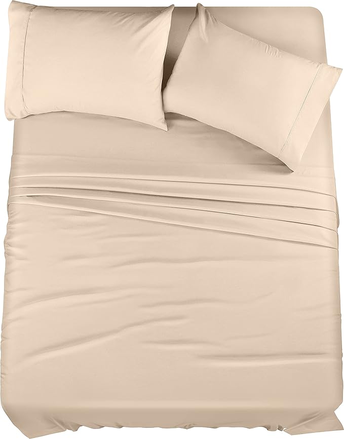 Utopia Bedding King Sheet Set – 4 Piece Bed Sheets for King Size Bed, Soft and Breathable Microfiber, Includes 1 Fitted Sheet, 1 Flat Sheet and 2 Pillowcases (Beige)