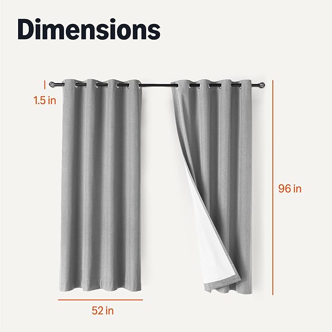 Amazon Basics 100% Blackout Curtains with Grommets, 2 Panels, 52 x 96 Inches, Dark Gray
