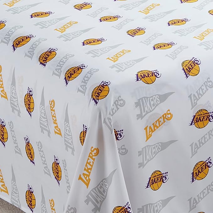 NORTHWEST Officially Licensed Los Angeles Lakers NBA Queen Size Sheet Set – Soft Team Logo Bedding for Dorms, Bedrooms, Fan Caves & Game Day Style