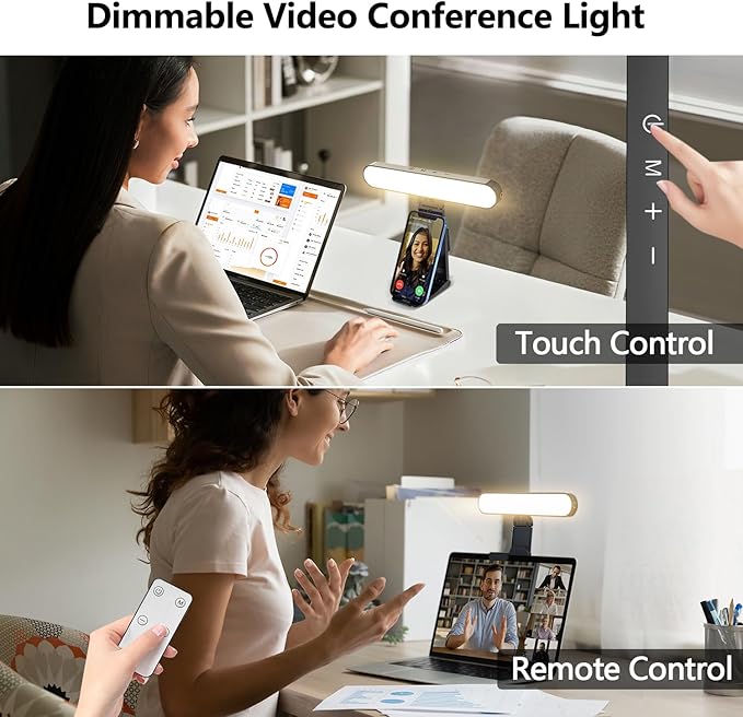 yAyusi Video Conference Light, LED Streaming Lighting for Laptop Computer Monitor, Desk Selfie Ring Light with Remote and Touch Control, PC Podcast Camera Webcam Light for Video Calls/Zoom Meetings