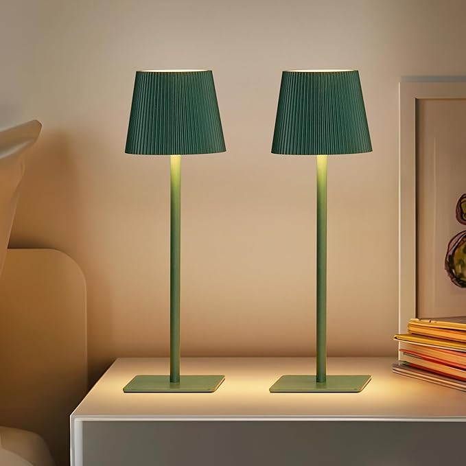 LUTEC 4 Pack Cordless Table Lamp,6000mAh Rechargeable Battery Operated Desk Lamp,Two Adjustable Heights,Waterproof, Touch Control & 3 Color Stepless Dimming for Restaurant/Bedroom/Bars/Outdoor (Green)