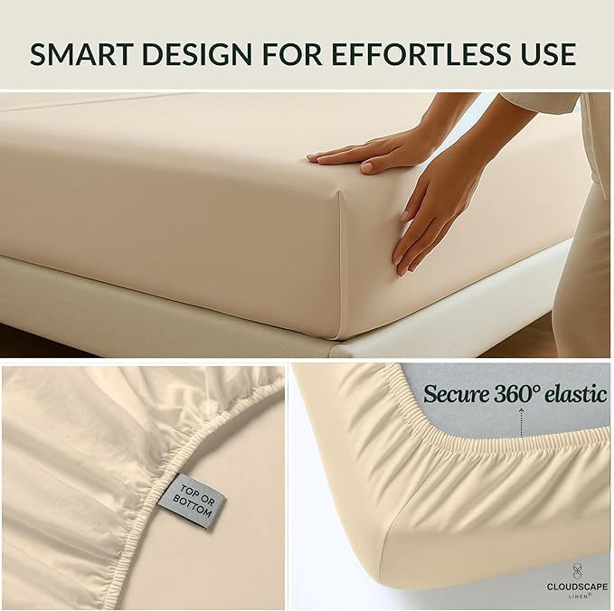 Egyptian Cotton Twin XL Size Sheets Set, 4 Ivory