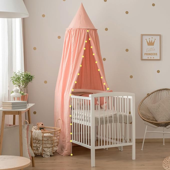 Bollepo Bed Canopy with Lights - Pink Princess Canopy for Girls Room | Single, Twin, Full, Queen | Kids Bed, Hanging Fairy Led Canopy