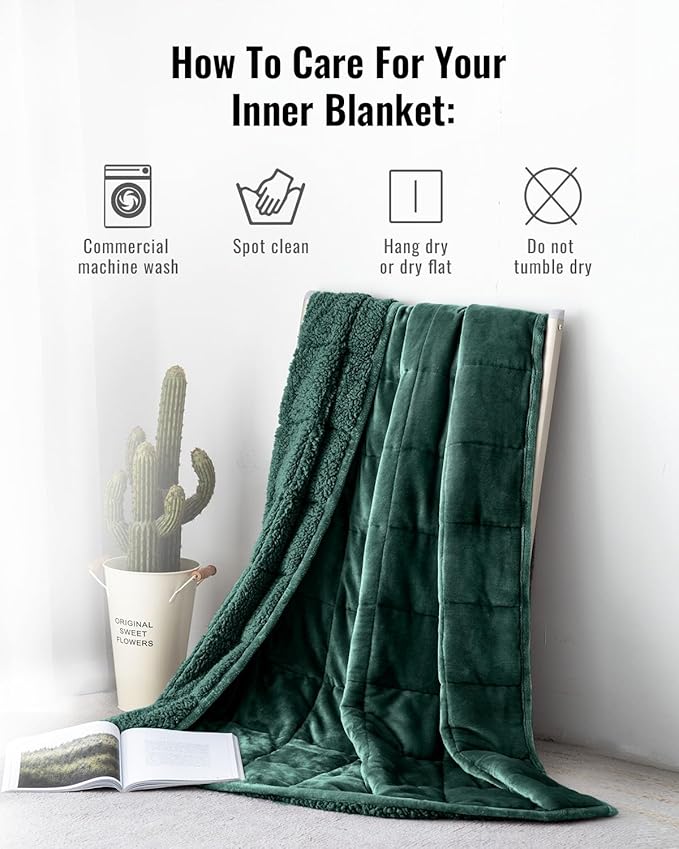 Uttermara Weighted Blanket for Adults, Queen Size Heavy Blanket with Reversible Soft Shiny Velour Fleece and Cozy Warm Sherpa for Couch Bed, Calming and Relaxing, 60 x 80 inches 20 lbs in Green