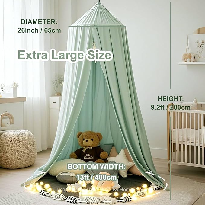 Green Bed Canopy for Girls with Light, Princess Canopy Curtains for Twin Full Queen Size Kids Bed, Canopy for Girls Bed Room Decor, Hanging Castle Ceiling Tent