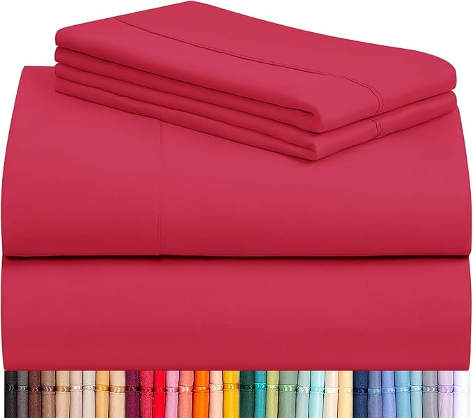 LuxClub 4 PC Sheet Set Bed Sheets Deep Pockets 16" Eco Friendly Wrinkle Free Cooling Machine Washable Hotel Bedding Silky Soft - Red Full