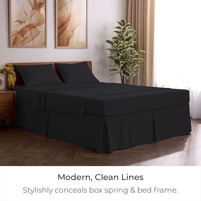Mellanni Bed Skirt Cal King Size- Bed Skirting - 15-Inch Tailored Drop Pleated Dust Ruffle - Hotel Luxury Bedding - Wrinkle, Fade, Stain Resistant - 1 Bedskirt (Cal King, Black)