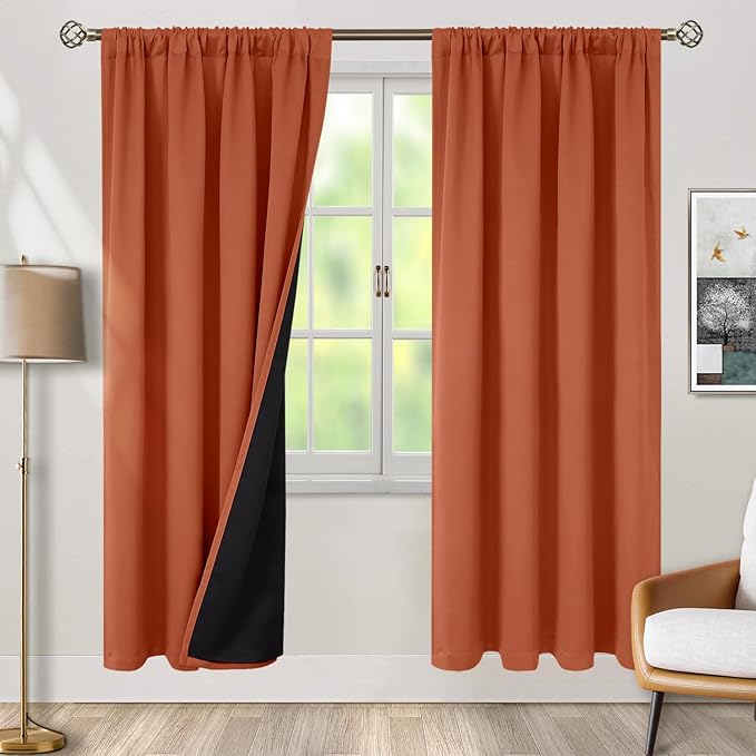 BGment Terracotta 100% Blackout Curtains for Living Room, Fall Full Room Darkening Noise Reducing Bedroom Curtains 84 Inch Length, Thermal Insulated Rod Pocket Window Drapes 2 Panels, 52 Inch Wide