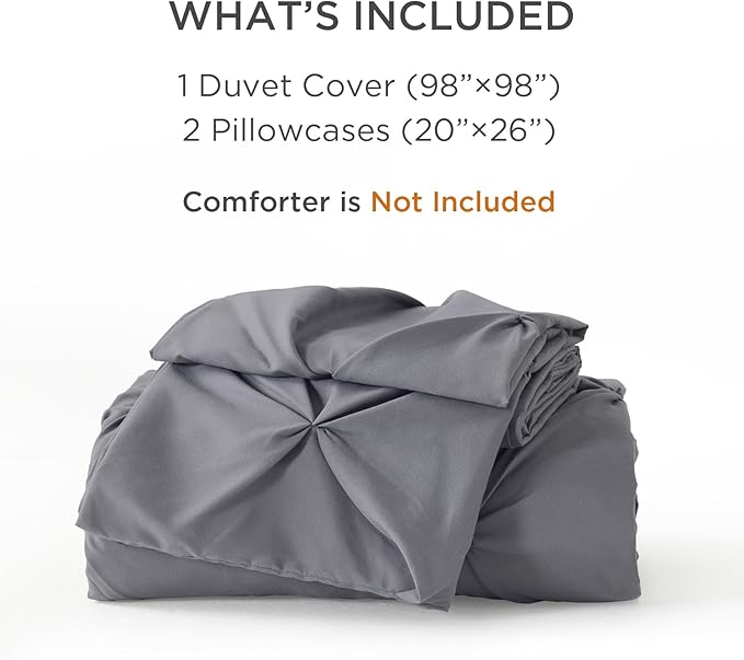 Litanika Dark Grey Oversized Queen Pinch Pleat Duvet Cover, 3 Pieces Pintuck Cover Soft Microfiber Bedding Set with Zipper Closure & Corner Ties(1 Duvet Cover, 2 Pillowcases)