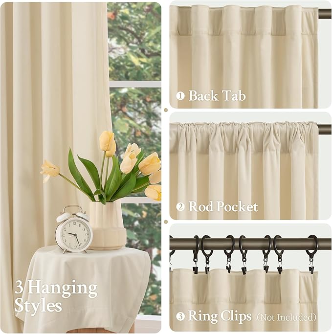 LAMIT Beige Velvet Panels for Living Room 84 Inches Long, Elegant Thermal Insulated Curtains Back Tab and Rod Pocket Drapes for Classical Bedroom, 2 Panels, 52 x 84 Inch