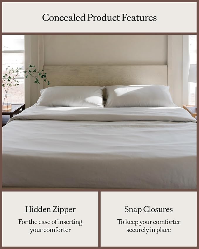 Cozy Earth Luxury Duvet Cover Twin - 100% Viscose from Bamboo - Ultra-Soft, Cooling & Lightweight Duvet Cover - Temperature-Regulating Bedding with Concealed Zip & Interior Snap Closures - Light Grey